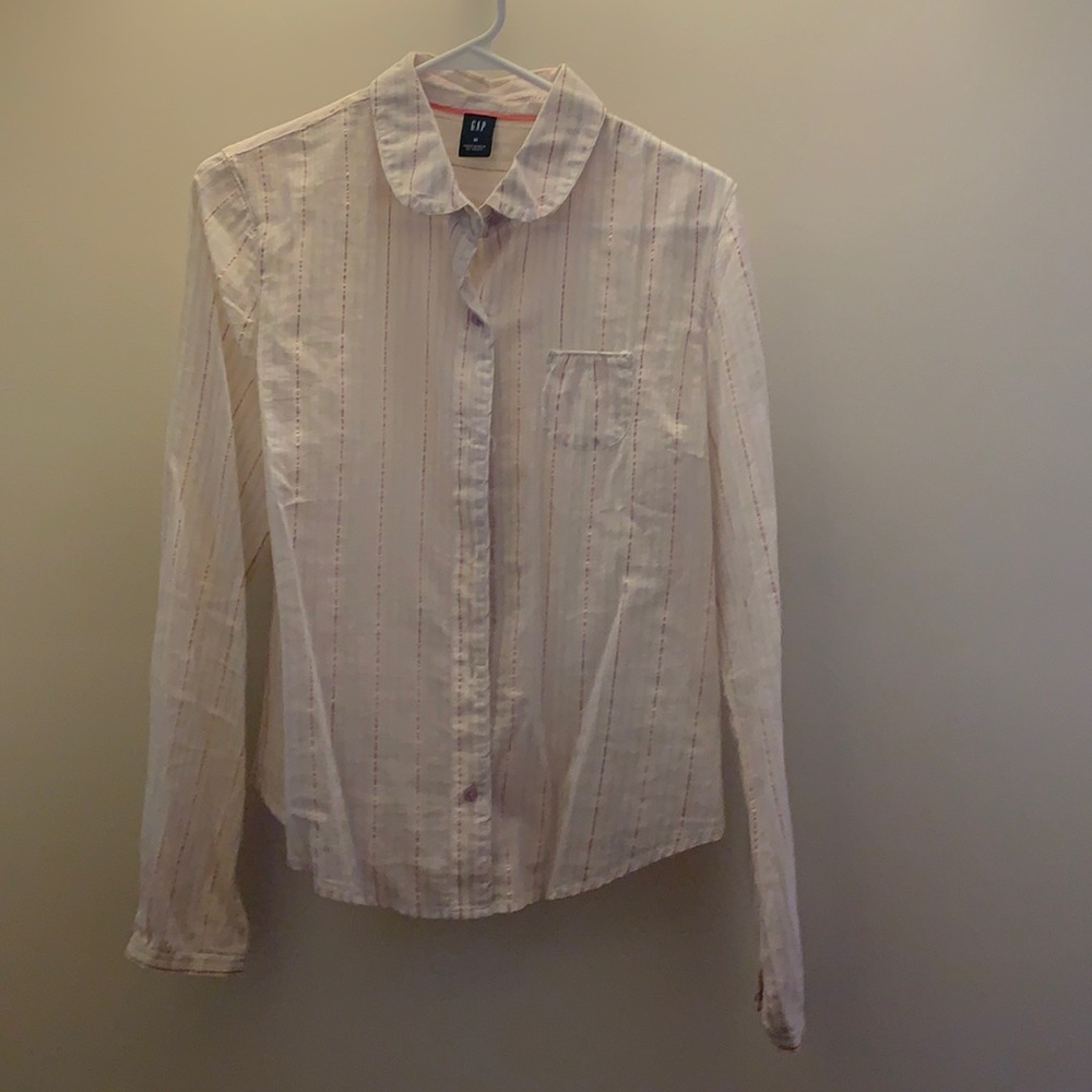 Gap Womens Button-Down‎ Pink Striped Top Size M